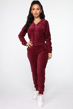Burgundy Mivora Soft Velour Legging Set – One Size